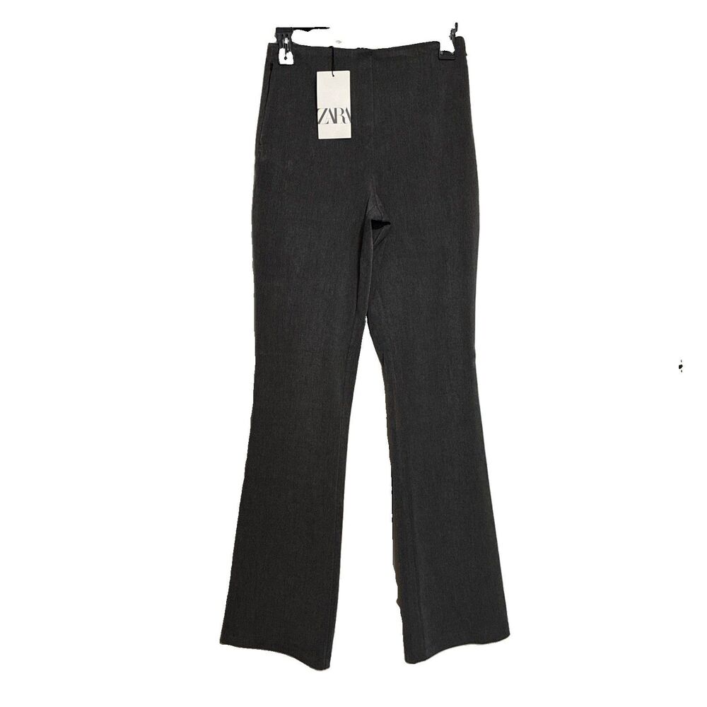 NWT Zara Flare Fit Pants Trousers Gray Zip Pockets Work Career Size Medium